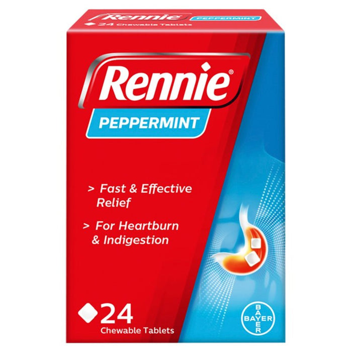 Rennie Pfeffermint Sodbrennen & Verdauungsstörungstabletten 24 pro Pack