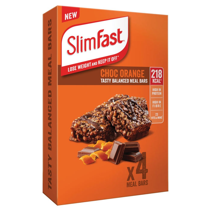 Barra de reemplazo de harina de naranja de chocolate Slimfast 4 x 60 por paquete