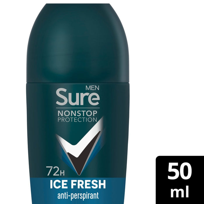 Sure hommes 72hr Rouleau déodorant antiparerspirant non-stop sur la glace invisible 50 ml