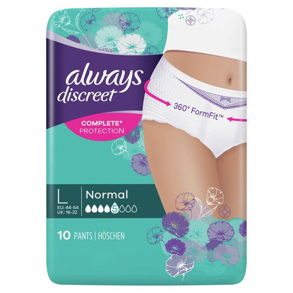 Always Discreet Underwear Incontinence Pants Normal Large 10 pack