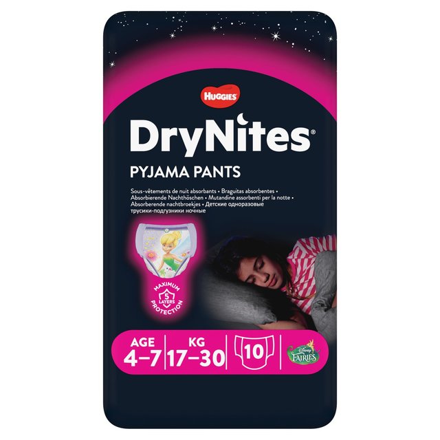 Huggies Pantalon Absorbant Dry Nites pour Filles de 4 à 7 Ans 10 Unités