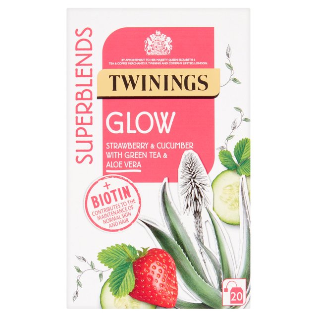 Twinings Superblends Glow avec des fraises, du concombre et du thé vert 20 par paquet