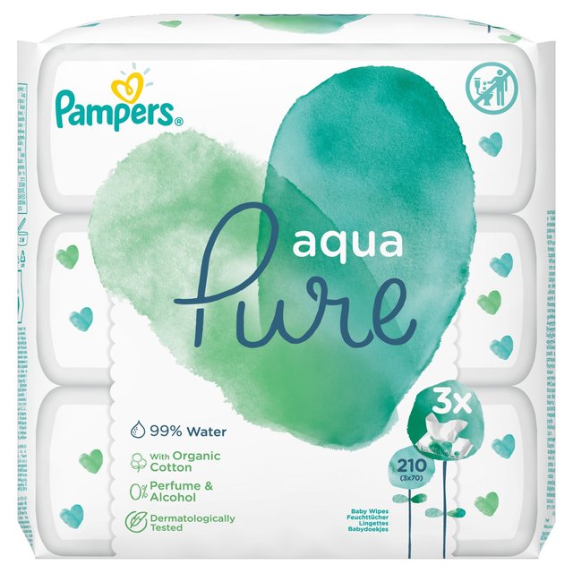 Pampers Aqua Pure Baby Wipes 3 x 70 par paquet