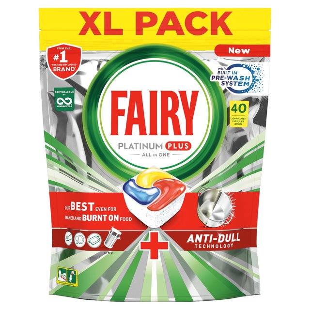 4X Fairy Platinum Plaquettes Lave-Vaisselle 22 Caps, Détergent Citron