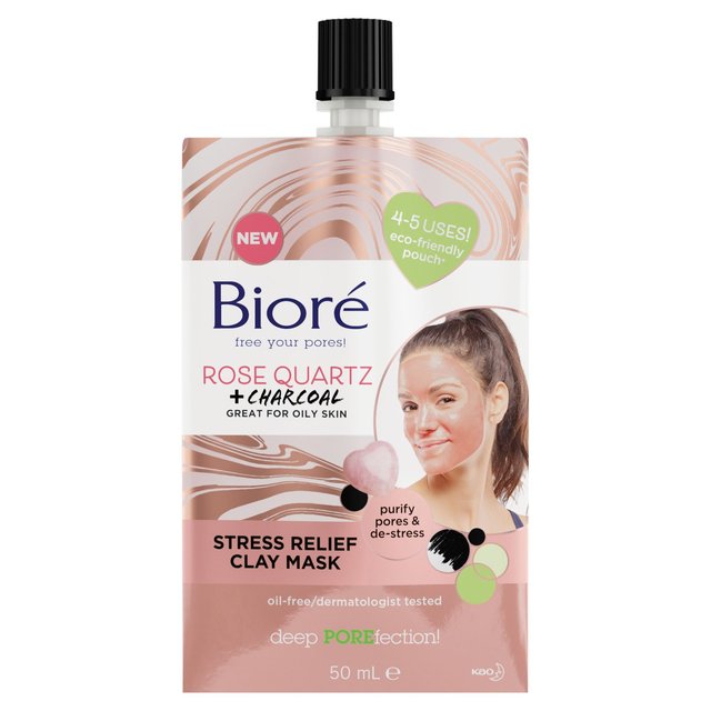 Biore Rose Quartz & Charcoal Stress Relief Argile Masque pour la peau grasse 50 ml