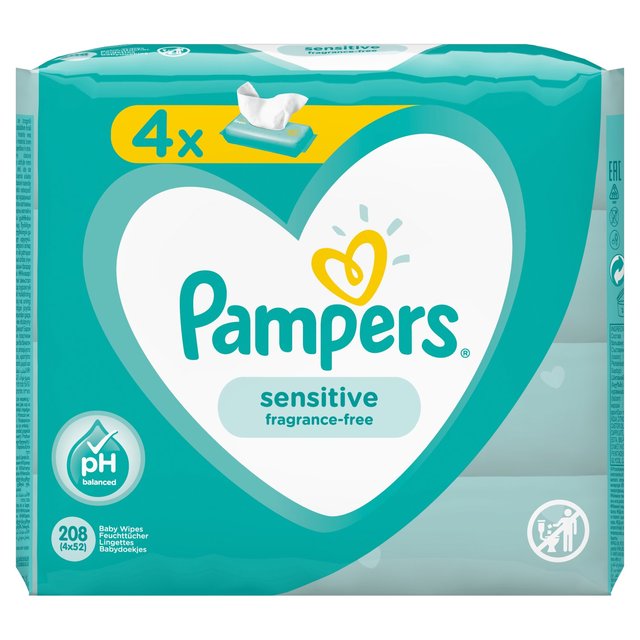 Pampers Baby Wipes Sensitive 4 x 52 per pack