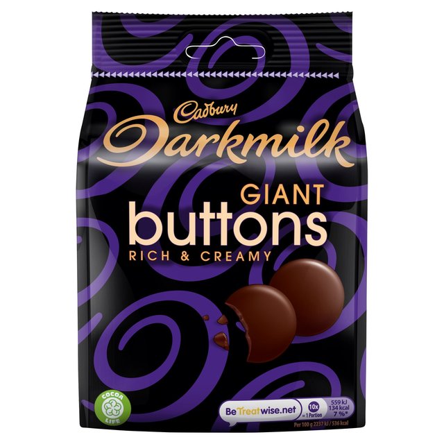 Botones gigantes de Cadbury Darkmilk Bolsa de chocolate 105G