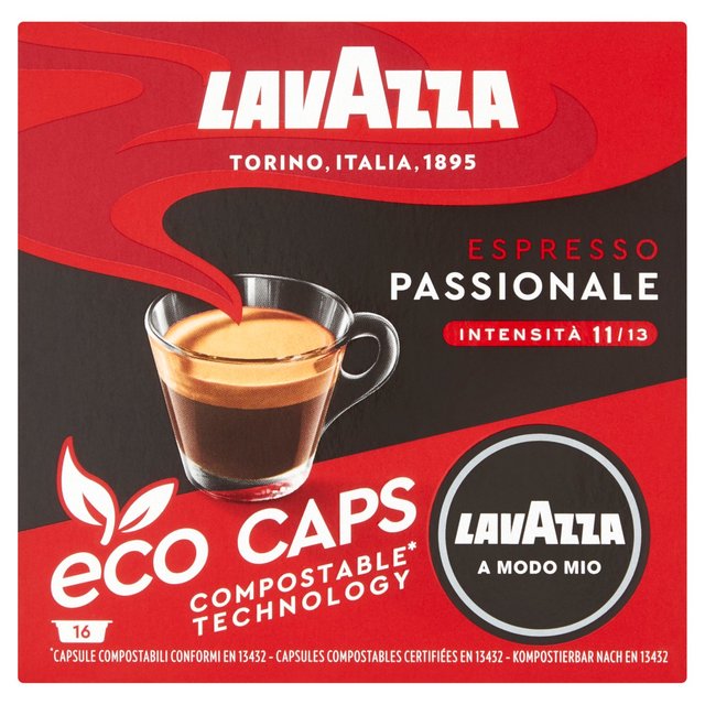 Lavazza A Modo Mio Eco Caps Compostable Passionale Coffee Capsules 16 per pack