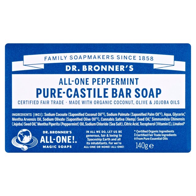 Dr. Bronner's Peppermint Organic Multi-Purpose Soap Bar 140g