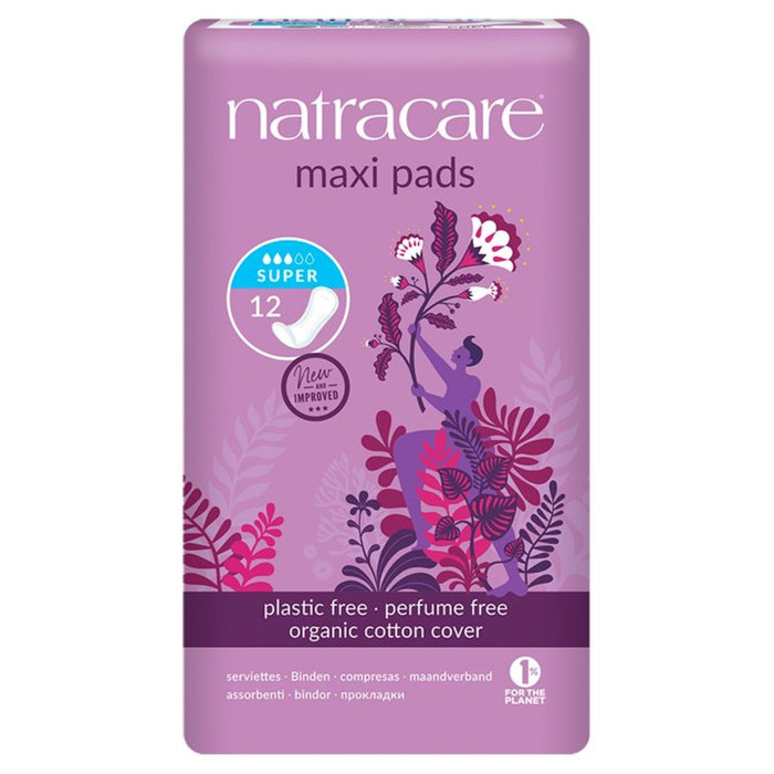 Natracare Organic Cotton Maxi Pads Super 12 par paquet