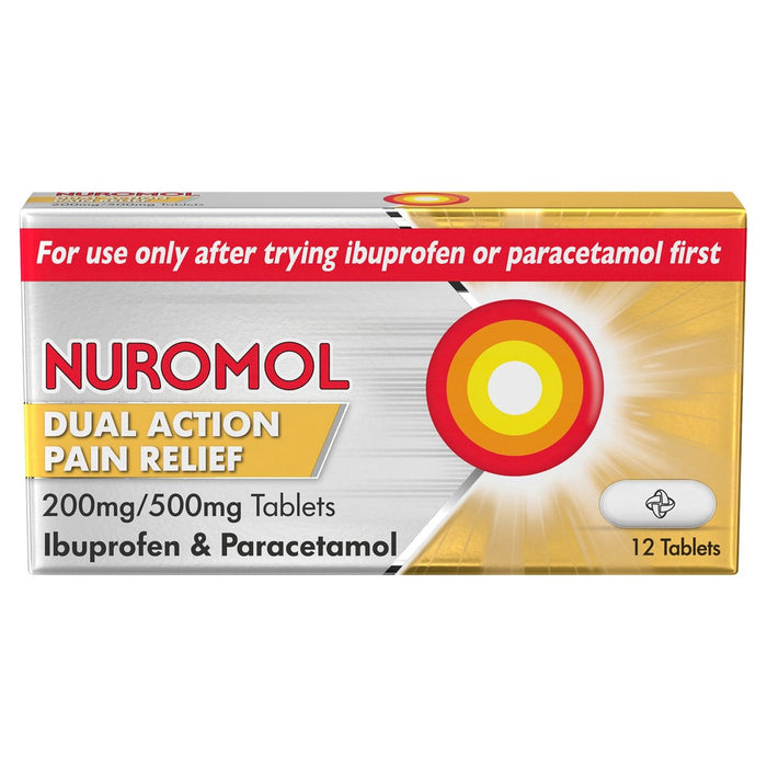 Tabletas de alivio del dolor de doble acción Nuromol ibuprofeno y paracetamol 12 por paquete