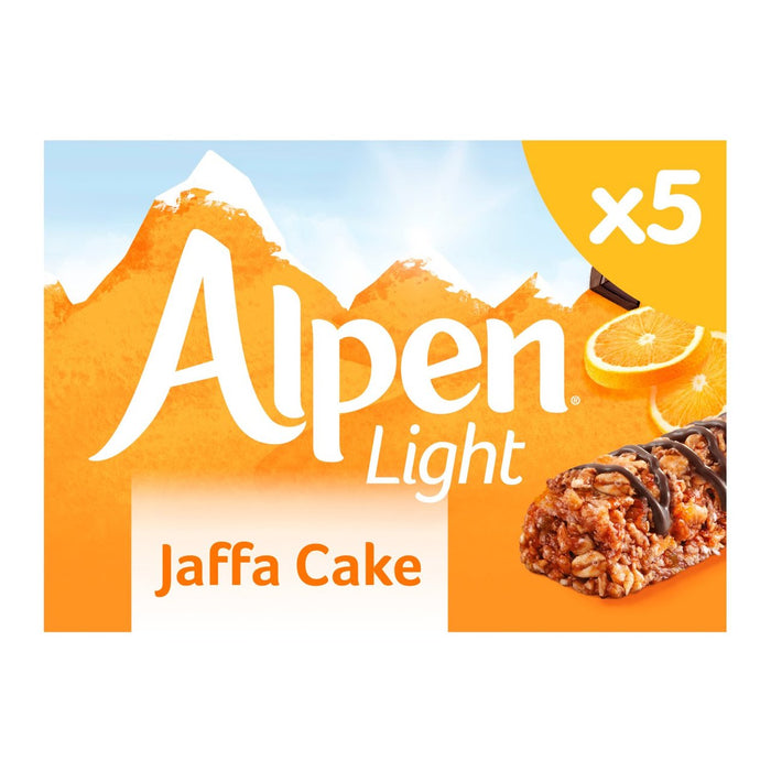 Barras de cereal ligero alpen pastel jaffa 5 x 19g