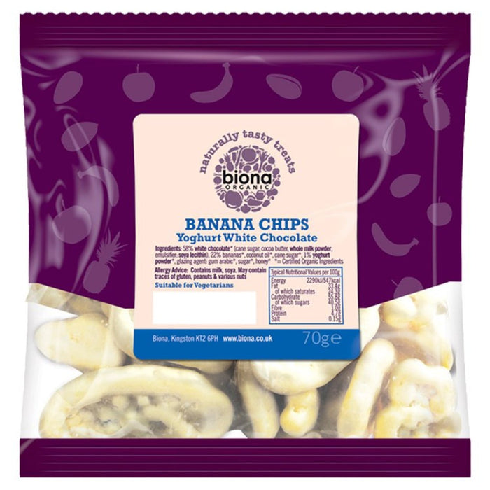 Biona Organic Banana Chips Yoghurt White Chocolate 70g