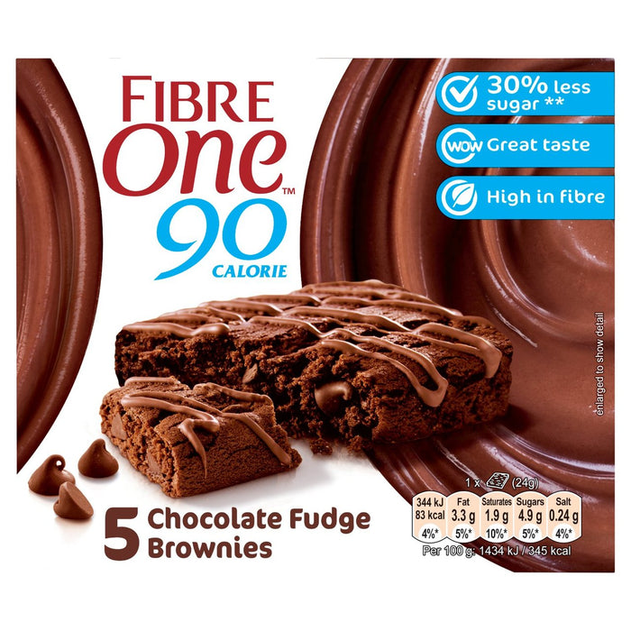 Faser ein 90 Kalorien Schokoladenfudge Brownie -Riegel 5 x 24g