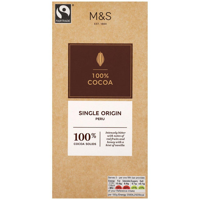 M&S 100% Cocoa Peruvian Dark Chocolate 100g