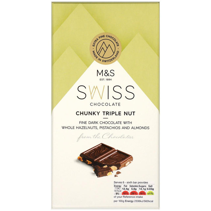 M & S Schweizer klobige Triple Nuss Dark Chocolate 200g