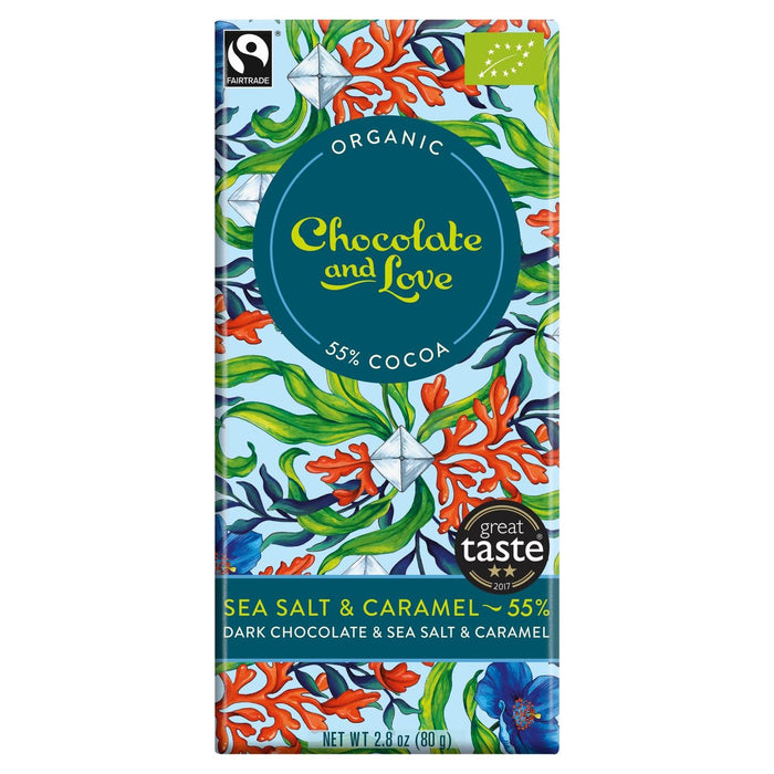 Chocolate and Love Fairtrade Organic Sea Salt & Caramel 55% Chocolate noir 80G