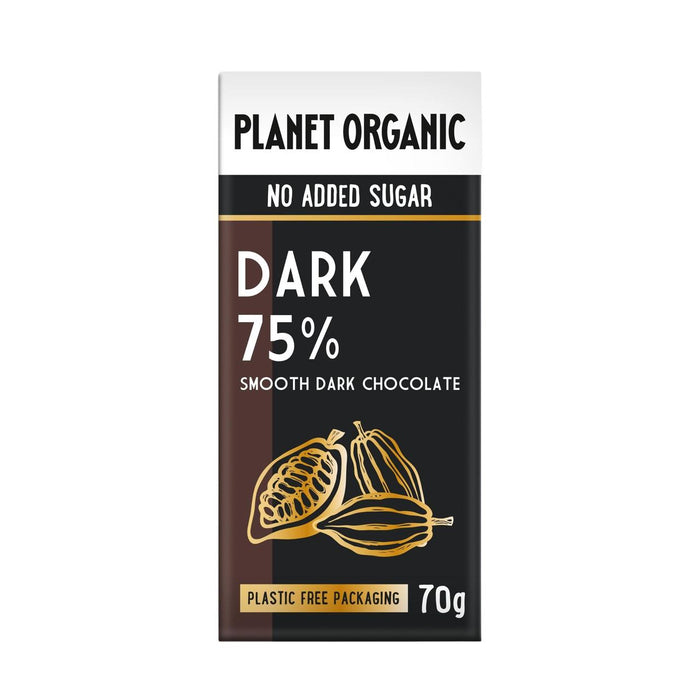Planeta orgánico sin azúcar agregada oscura 75% chocolate 70g