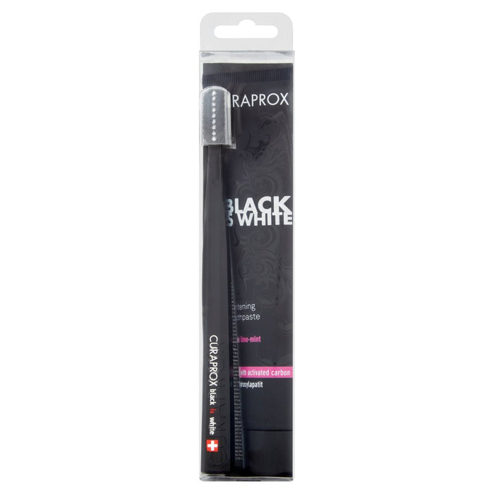 Curaprox Black es pasta de dientes blanca con un cepillo 5460 90 ml
