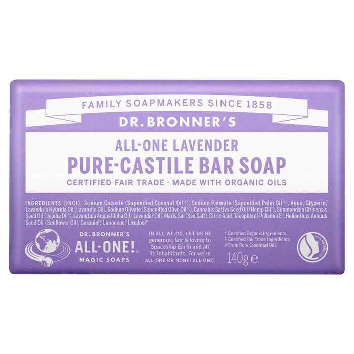 Dr Bronner's Lavender Organic Multi-Purpose Soap Bar 140G