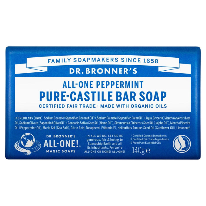 Dr. Bronner's Peppermint Organic Multi-Purpose Soap Bar 140g