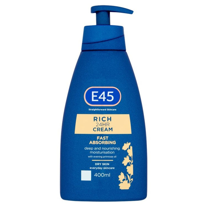 E45 Rich 24H Fast Absorbing Moisturiser Cream for dry skin Pump 400ml