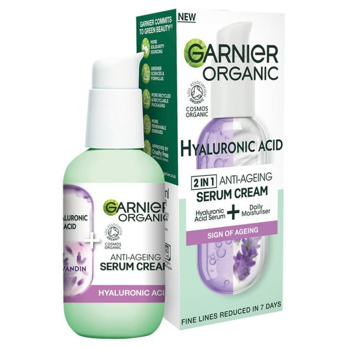 Crema de suero de ácido orgánico y ácido hialurónico garnier, fórmula 2in1 50ml