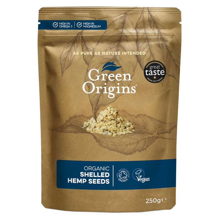 Orígenes verdes semillas de cáñamo crudo orgánicos 250g