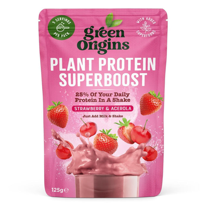 Orígenes verdes Superboost Strawberry & Acerola Proteína de proteína en polvo de 125 g
