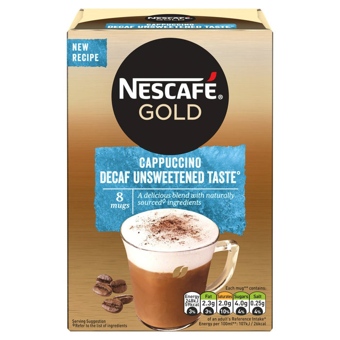 Nescafe Gold Decaff Cappuccino Unsweetened Instant Coffee 8 Sachets 120g