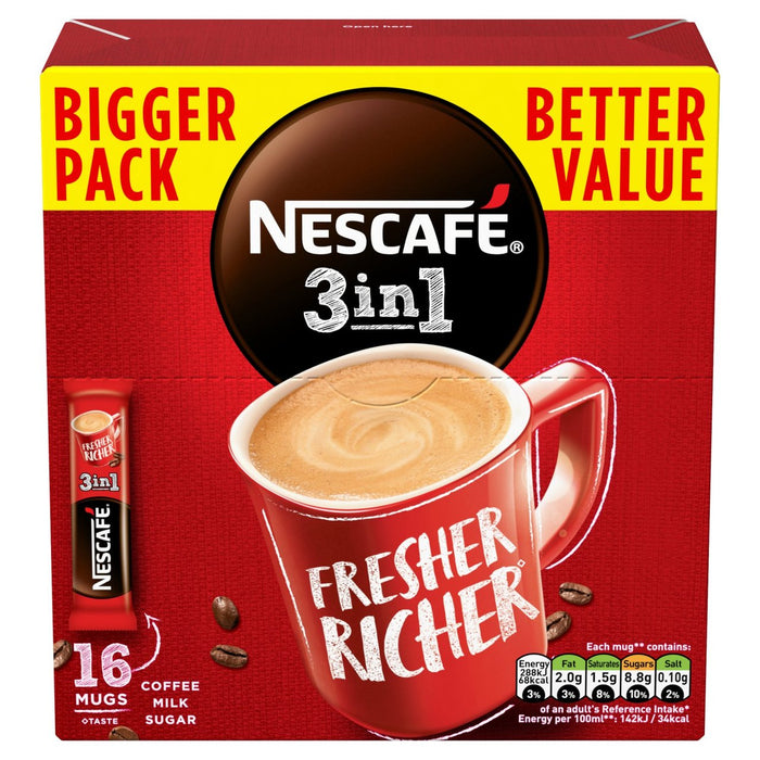 Nescafe Original 3 in 1 Instant Coffee Sticks 16 x 17g