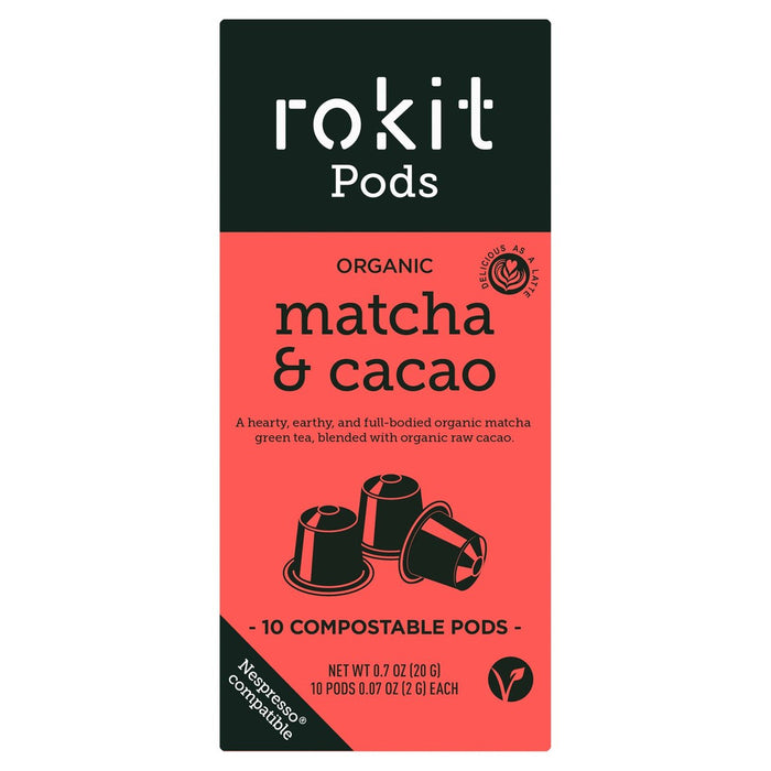 Rokit Pods Organic Matcha & Cacao Nespresso Compatible Pods 10 por paquete
