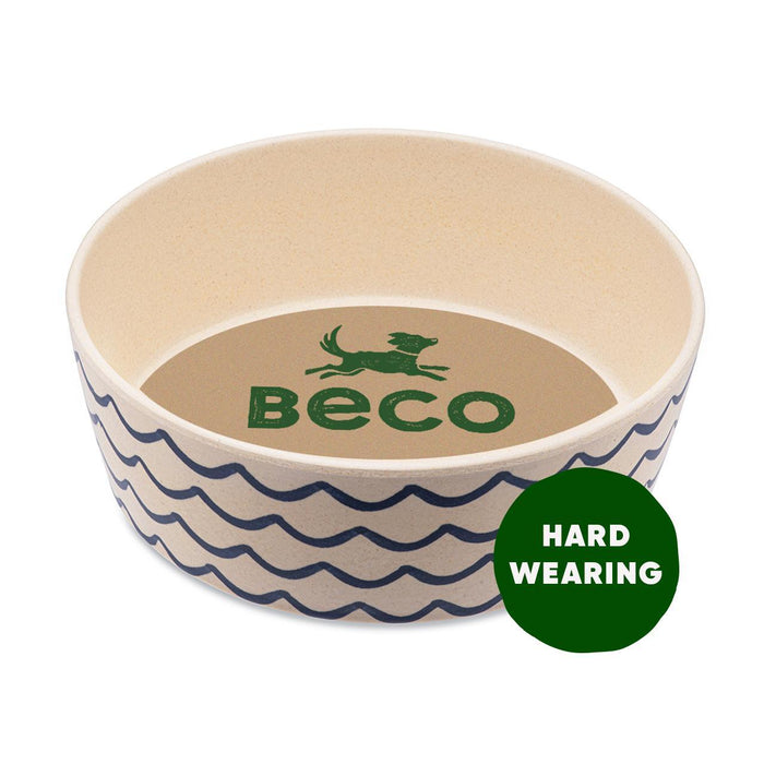 Beco Bambus Ozeanwellen Hund Fütterung und Wasserschale groß