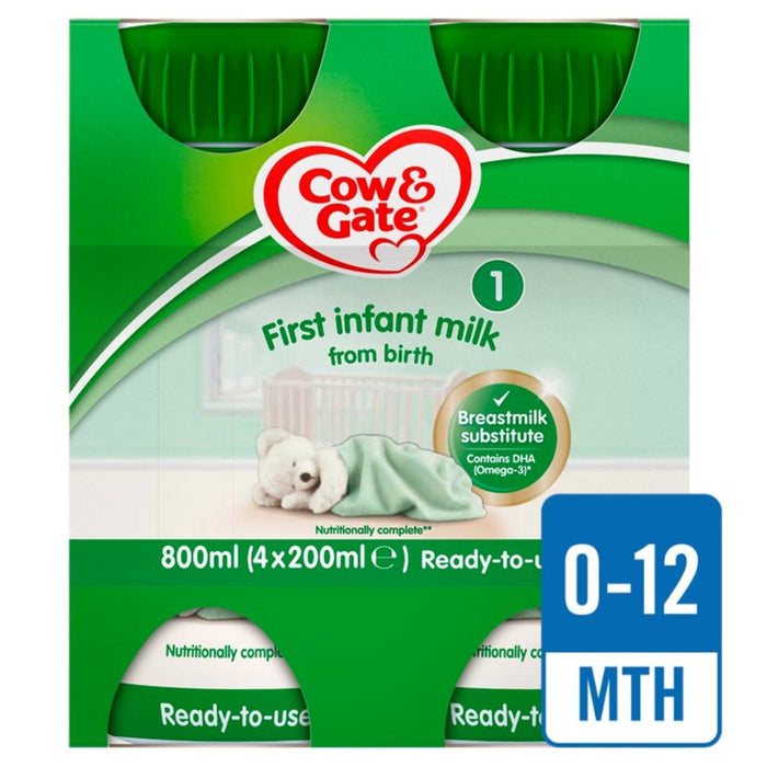 Cow & Gate 1 Primera fórmula de leche para bebés Multipack desde el nacimiento 4 x 200ml