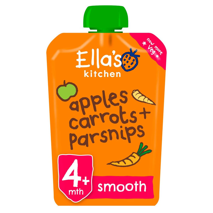 Ellas Küche Bio -Äpfel, Karotten und Pastinaken Babybeutel 4+ Monate 120g