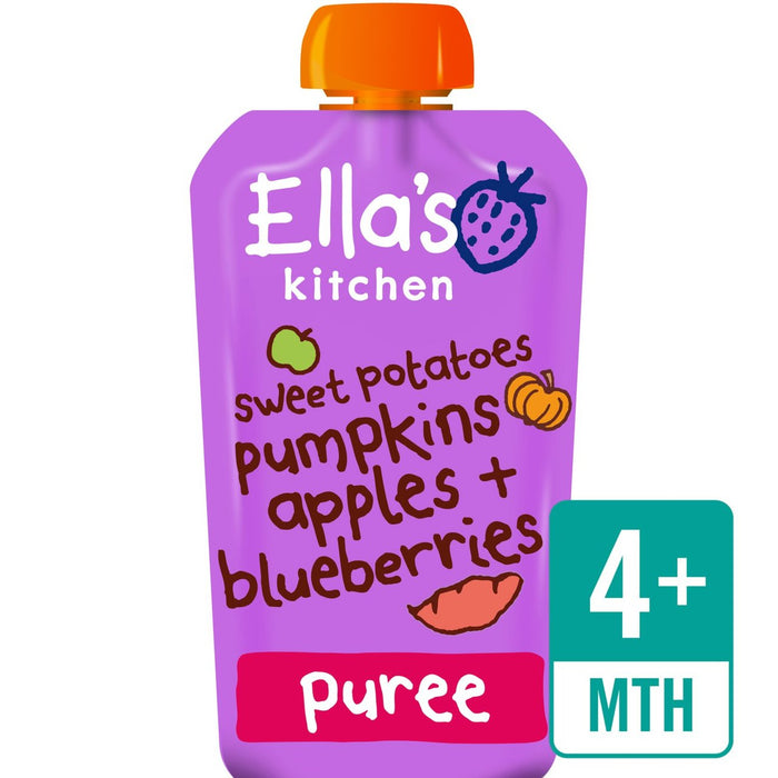 Ellas Küche Bio -Süßkartoffeln, Kürbis, Äpfel & Blaubeerenbeutel 120g