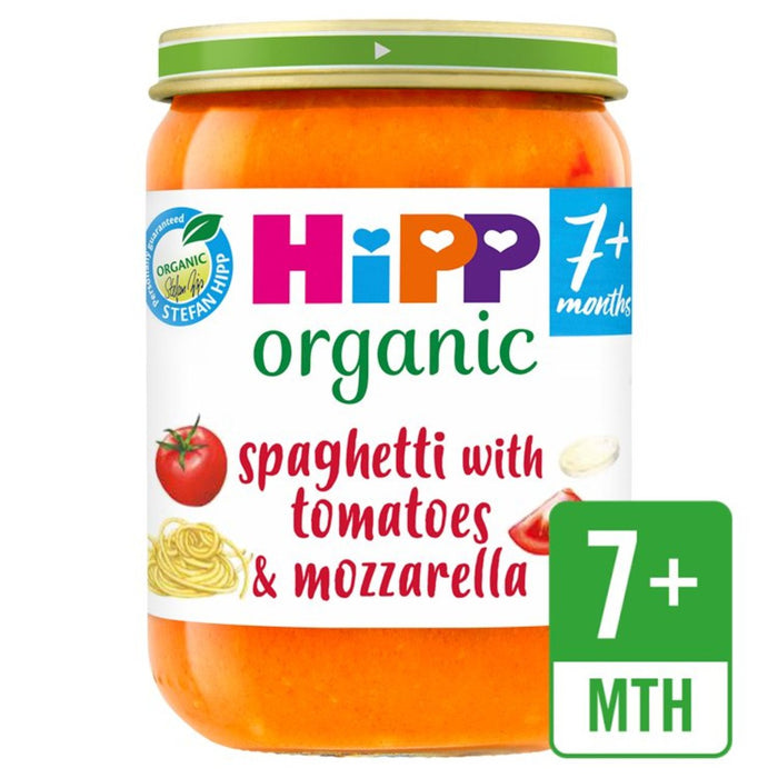 Espagueti orgánico hipp con tomates y mozzarella jarra de alimentos para bebés 7+ meses 190 g