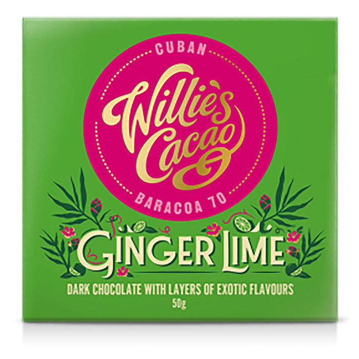 Willies Kakao dunkle Schokolade mit Ingwer Lime 50g