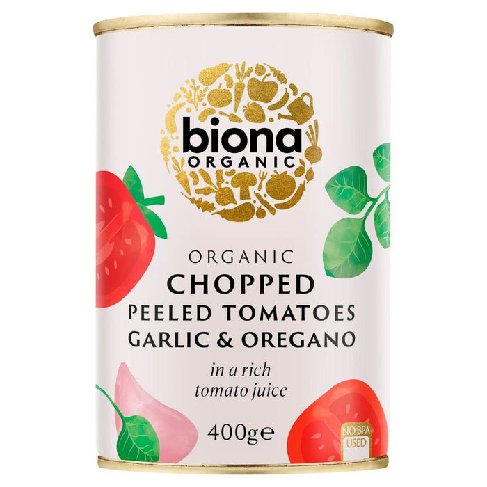 Tomates picados orgánicos Biona con ajo y orégano 400g