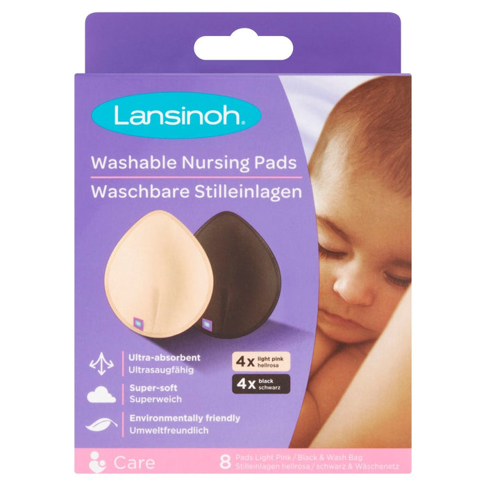 Lansinoh Washable Nursing Pads with Wash Bag Light Pink & Black 8 per pack