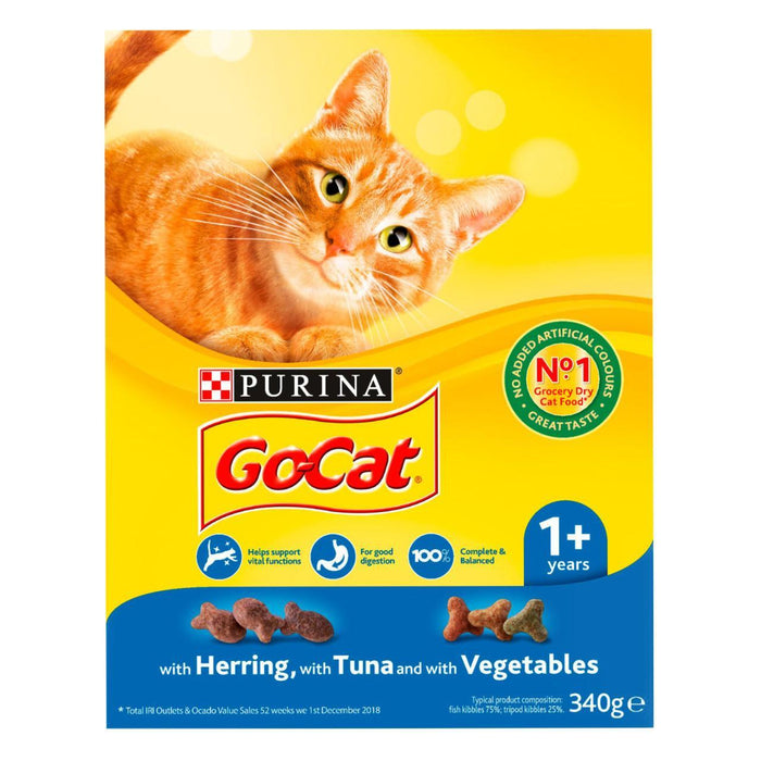 Go-Cat Adult Dry Cat Food Tuna Herring and Veg 340g