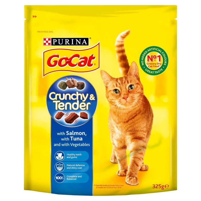 Go-Cat Crunchy and Tender Dry Cat Food Salmon Tuna Veg 325g
