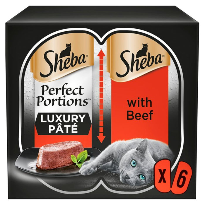 Sheba Perfekte Portionen Erwachsener 1+ Wet Cat Food Tabletts Beef Paste 6 x 37,5 g