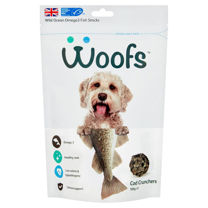 Woofs Cod Crunchers Dog Treats 100% Natural MSC Fish 100g
