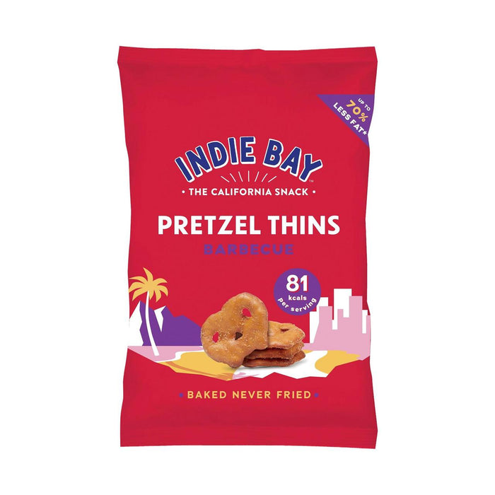 Snacks de Indie Bay Pretzel Thins Barbacue compartiendo bolsa 100g