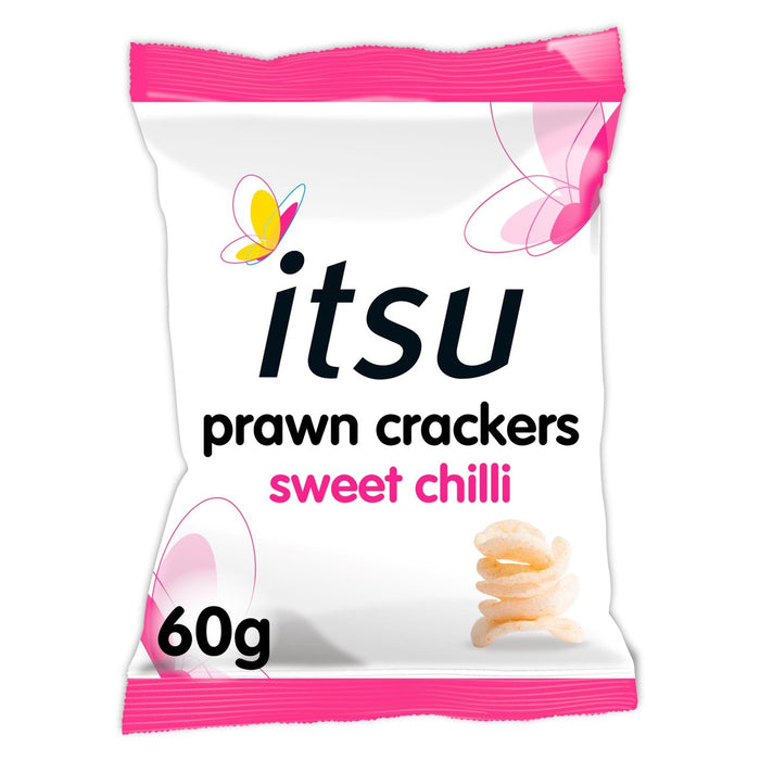 Itsu Sweet Chilli Prawn Crackers partageant le sac 60g