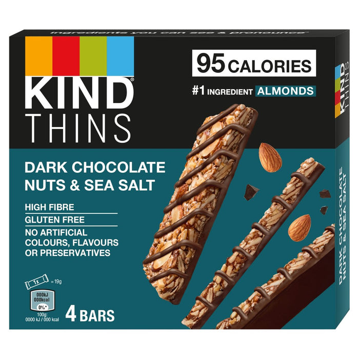 Kind Thins Nuts au chocolat noir et sel de mer 4 x 19G