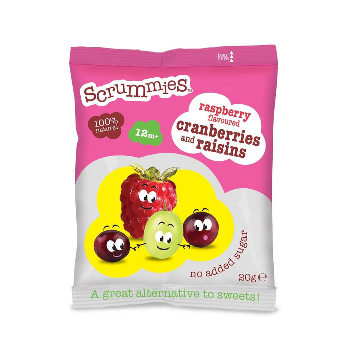Scrummies Fabor de frambuesa Cranberries & Raisins 12 MTS+ 20G