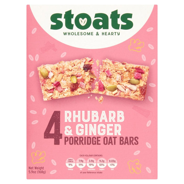 Stoats Rhubarb & Ginger Porridge Bars d'avoine 4 x 42g
