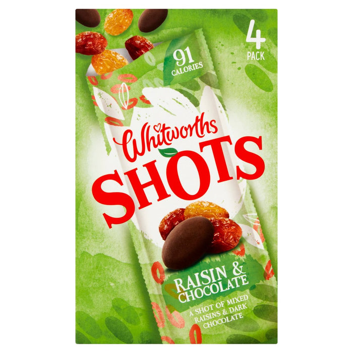 Whitworths Shots Snack Pack Raisin & Chocolate 4 por paquete